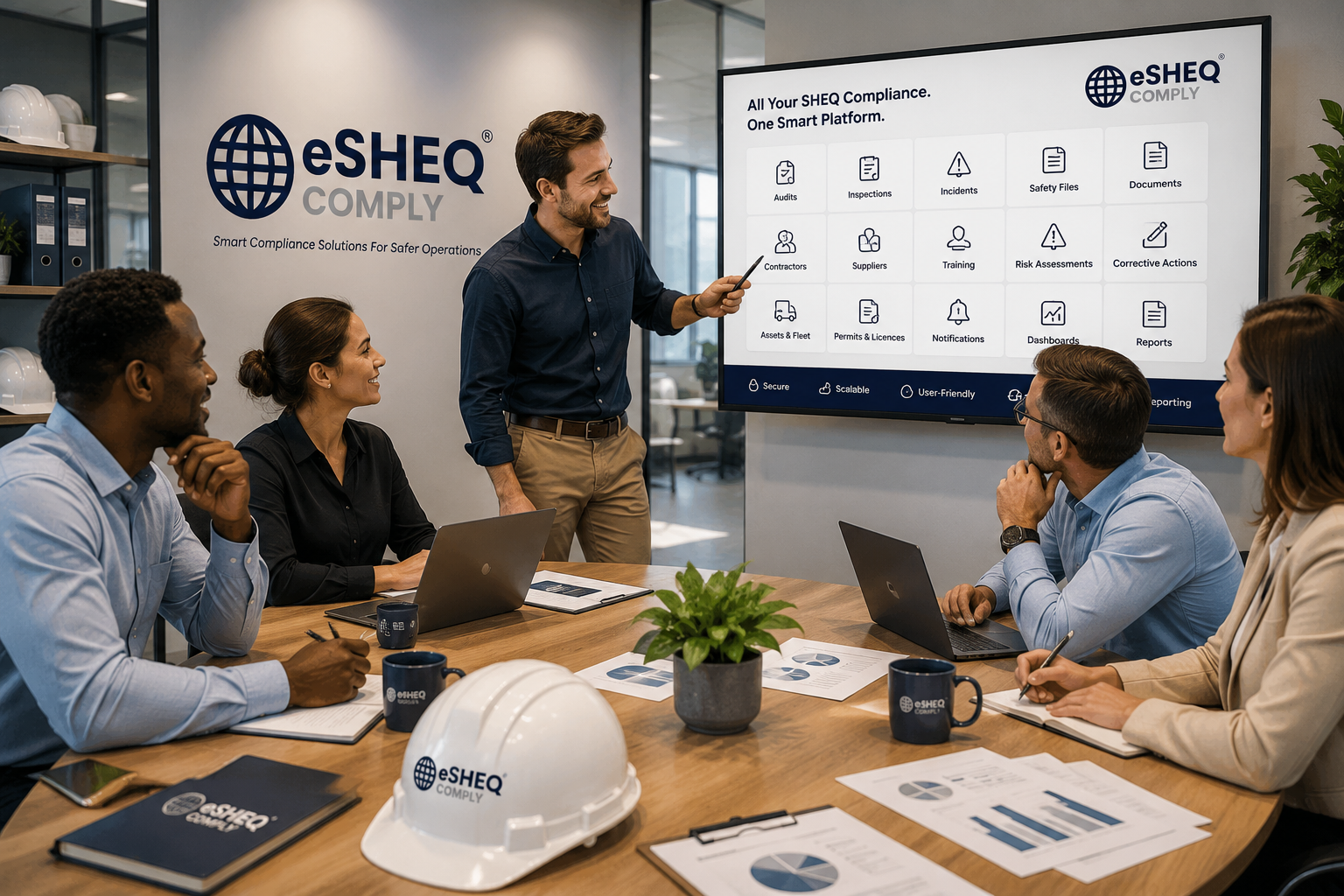 eSHEQ Comply team reviewing compliance modules